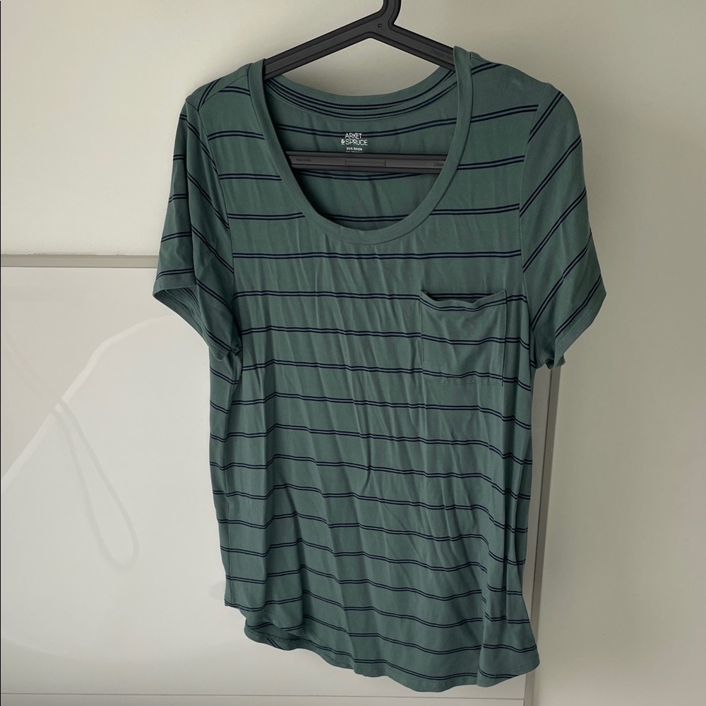 Market & Spruce Green Short Sleeve Tee with Navy Stripes